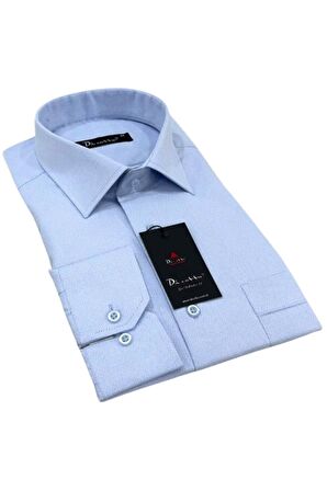 Mavi Armür Desenli Rahat Kesim Uzun Kol Erkek Gömlek Tek Cepli Klasik Regular Fit
