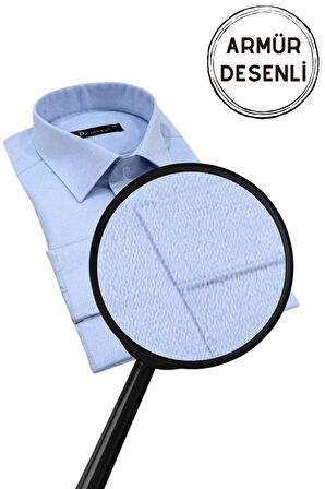 Mavi Armür Desenli Rahat Kesim Uzun Kol Erkek Gömlek Tek Cepli Klasik Regular Fit