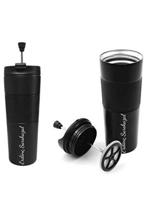 French Pressli Siyah Termos