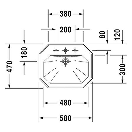 Duravit 1930 Seri Lavabo Üstten Geçme 58 Cm Üç Delikli 0476580030