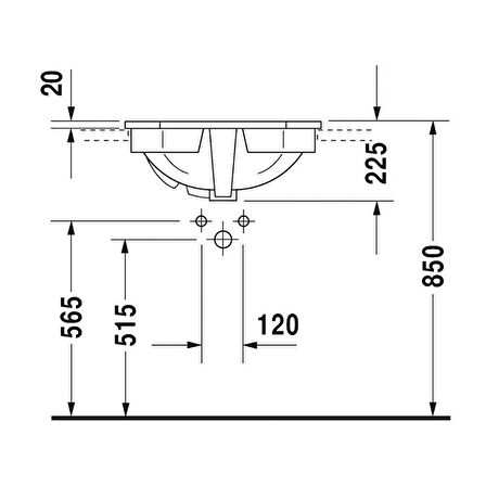 Duravit 1930 Seri Lavabo Üstten Geçme 58 Cm Üç Delikli 0476580030