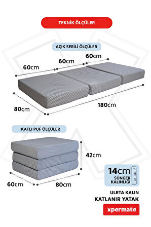 Ultra Kalın Katlanır Sünger Yatak Yer Yatağı Katlanır Yer Minderi Misafir Yatağı 80x180x14   Puantiyeli