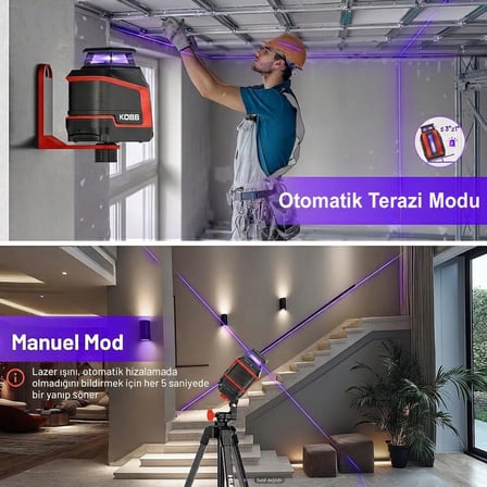KOBB KBL30P 3.7V Li-ion Yatay 360° ve Dikey Otomatik Hizalamalı Mor Işık Profesyonel Lazer+Tripod
