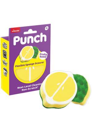 Vileda Punch Limon Kokulu Çizmez Sünger, Çok Yönlü, Mutfak, Banyo, Dış Mekan Kullanımına Uygun
