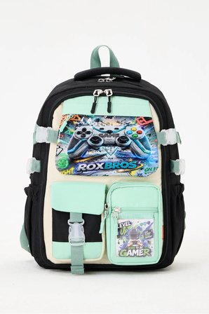 Ortopedik Gamer Desenli Erkek Çocuk İlkokul Okul Sırt Çantası Termal Beslenme Kalemlik 3'lü Set