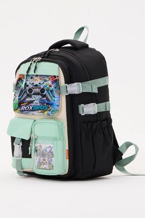 Ortopedik Gamer Desenli Erkek Çocuk İlkokul Okul Sırt Çantası Termal Beslenme Kalemlik 3'lü Set