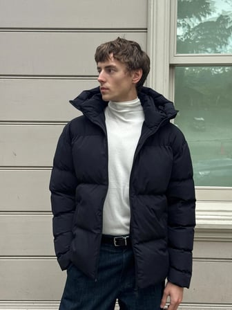 Erkek Garnili Su Ve Rüzgar Geçirmez Oversize Şişme Mont Lacivert