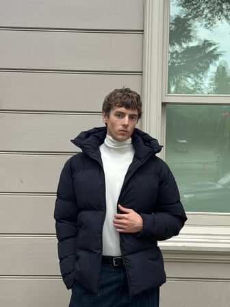 Erkek Garnili Su Ve Rüzgar Geçirmez Oversize Şişme Mont Lacivert