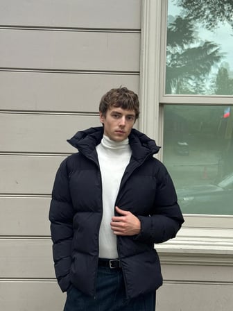 Erkek Garnili Su Ve Rüzgar Geçirmez Oversize Şişme Mont Lacivert