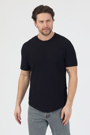 Erkek Pirinç Dokulu Örme Basic Tshirt Siyah