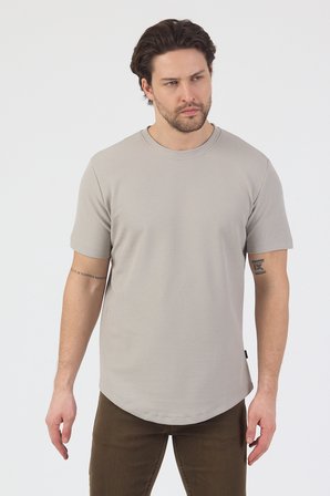 Erkek Pirinç Dokulu Örme Basic Tshirt Gri
