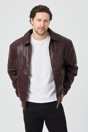 Erkek Limited Edition Deri Mont Ceket Bordo