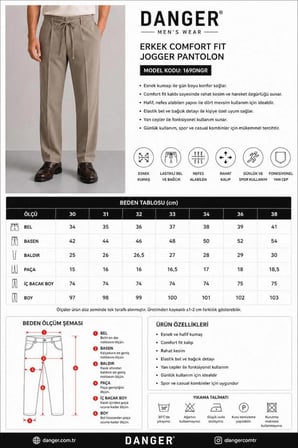 Erkek Comfort Fit Bej Jogger Pantolon | Esnek Kumaş Günlük Rahat Kesim – 169DNGR