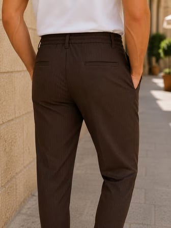 Erkek Comfort Fit Kahverengi Çizgili Jogger Pantolon Esnek Kumaş 0247DNGR
