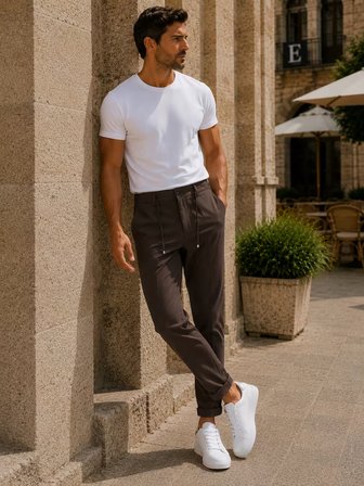 Erkek Premium Poliamid Kumaş Comfor-Fit Jogger Kahverengi Pantolon - 252DNGR