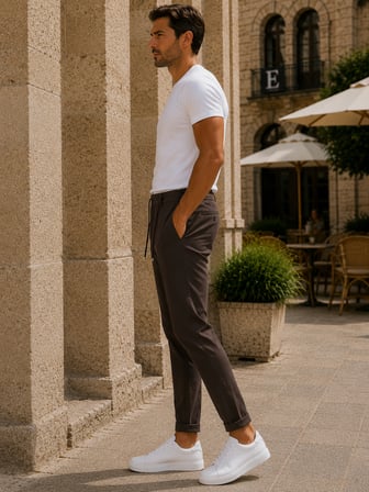 Erkek Premium Poliamid Kumaş Comfor-Fit Jogger Kahverengi Pantolon - 252DNGR