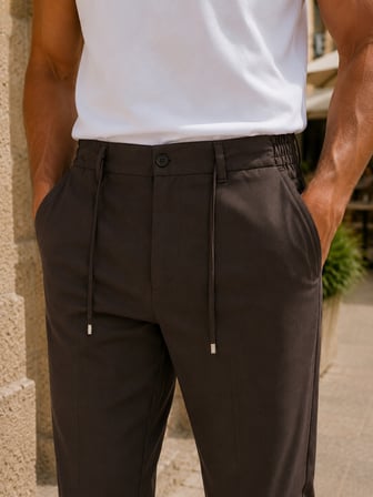 Erkek Premium Poliamid Kumaş Comfor-Fit Jogger Kahverengi Pantolon - 252DNGR