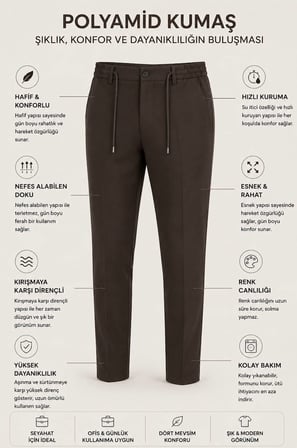 Erkek Premium Poliamid Kumaş Comfor-Fit Jogger Kahverengi Pantolon - 252DNGR