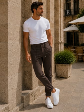 Erkek Premium Poliamid Kumaş Comfor-Fit Jogger Kahverengi Pantolon - 252DNGR