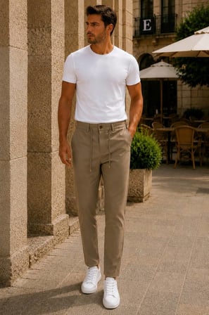 Erkek Premium Poliamid Kumaş Comfort Fit Jogger Bej Pantolon - 252DNGR