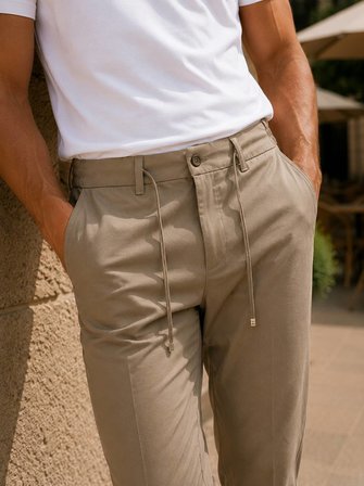 Erkek Premium Poliamid Kumaş Comfort Fit Jogger Bej Pantolon - 252DNGR