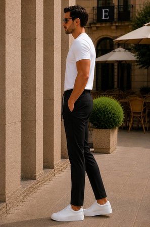 Erkek Premium Poliamid Kumaş Comfort Fit Jogger Siyah Pantolon - 252DNGR
