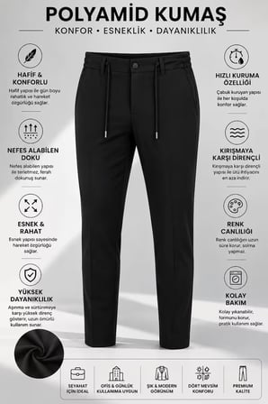 Erkek Premium Poliamid Kumaş Comfort Fit Jogger Siyah Pantolon - 252DNGR
