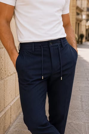 Erkek Comfort Fit Lacivert Çizgili Jogger Pantolon Esnek Kumaş 0247DNGR