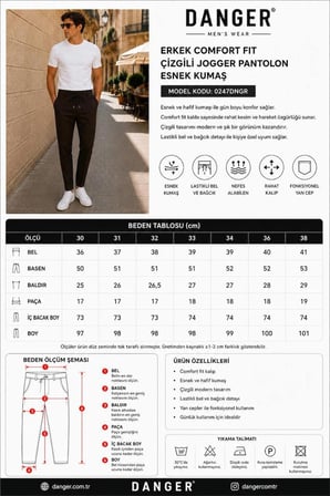 Erkek Comfort Fit Lacivert Çizgili Jogger Pantolon Esnek Kumaş 0247DNGR