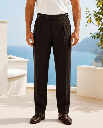 Erkek Viskon Karışımlı Yan Tokalı Pileli Baggy Pantolon Kahverengi 0171DNGR