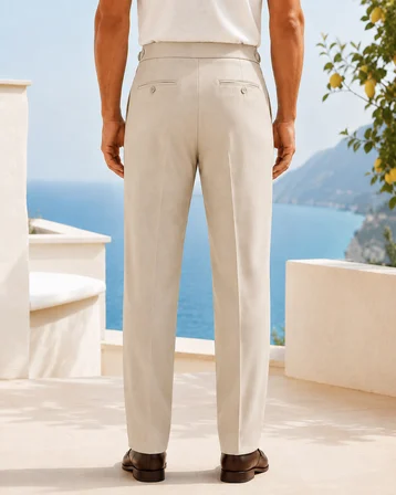 Erkek Viskon Karışımlı Yan Tokalı Pileli Baggy Pantolon Bej 0171DNGR