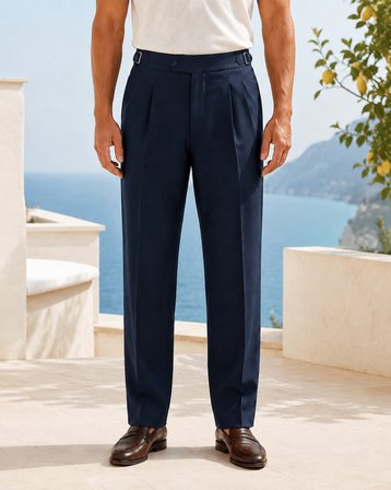 Erkek Viskon Karışımlı Yan Tokalı Pileli Baggy Pantolon Lacivert 0171DNGR