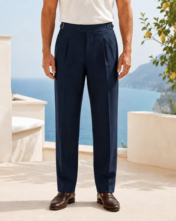 Erkek Viskon Karışımlı Yan Tokalı Pileli Baggy Pantolon Lacivert 0171DNGR