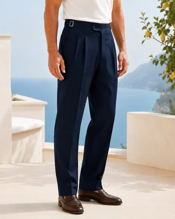 Erkek Viskon Karışımlı Yan Tokalı Pileli Baggy Pantolon Lacivert 0171DNGR