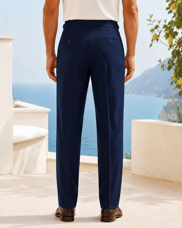 Erkek Viskon Karışımlı Yan Tokalı Pileli Baggy Pantolon Lacivert 0171DNGR