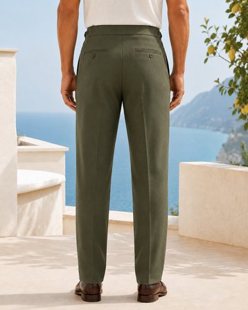 Erkek Viskon Karışımlı Yan Tokalı Pileli Baggy Pantolon Haki 0171DNGR