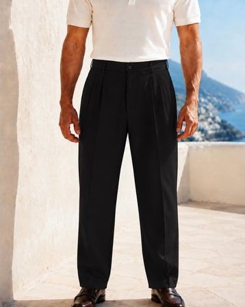 Erkek Baggy Fit Pileli Kumaş Pantolon Sİyah 0172DNGR