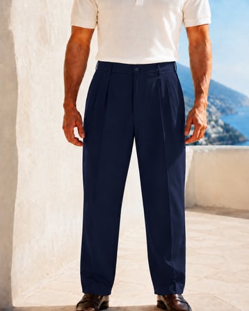 Erkek Baggy Fit Pileli Kumaş Pantolon Lacivert 0172DNGR