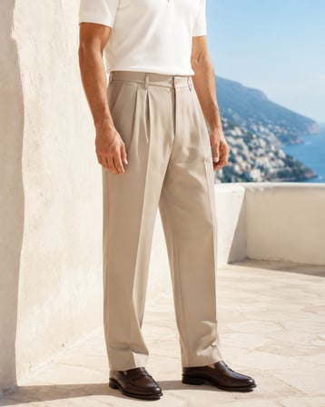 Erkek Baggy Fit Pileli Kumaş Pantolon Bej 0172DNGR