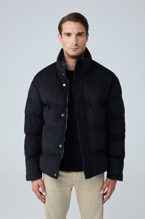 Erkek Su Geçirmez Kadife Puffer Şişme Mont Siyah 4346DNGR