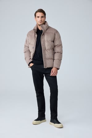 Erkek Su Geçirmez Kadife Puffer Şişme Mont Bej 4346DNGR