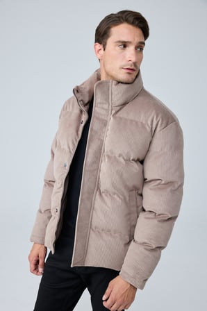 Erkek Su Geçirmez Kadife Puffer Şişme Mont Bej 4346DNGR