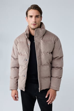 Erkek Su Geçirmez Kadife Puffer Şişme Mont Bej 4346DNGR