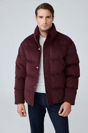 Erkek Su Geçirmez Kadife Puffer Şişme Mont Bordo 4346DNGR