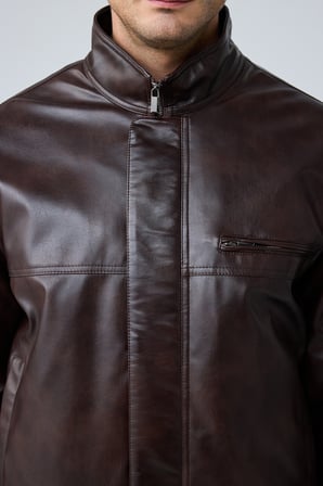 Erkek Mıknatıs Çıt Çıt Premium Deri Mont Ceket Kahverengi 4344DNGR