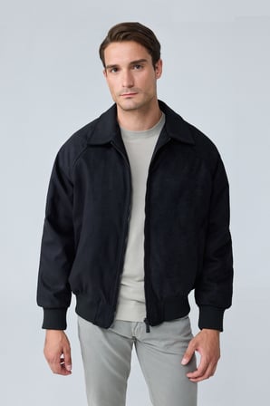 Erkek Oversize Bomber Süet Ceket Siyah 4343DNGR