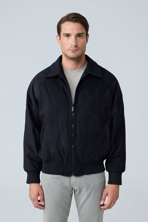 Erkek Oversize Bomber Süet Ceket Siyah 4343DNGR