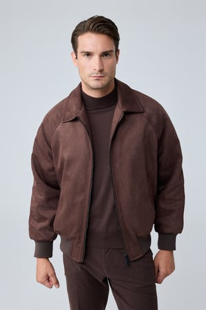 Erkek Oversize Bomber Süet Ceket Açık Kahverengi 4343DNGR