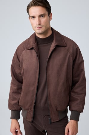 Erkek Oversize Bomber Süet Ceket Açık Kahverengi 4343DNGR