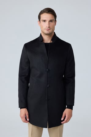 Erkek Relaxed-Fit Premium Yün Kaşe Kaban Siyah 4351DNGR